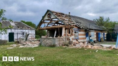 Handout from Belgorod governor purports to show damage caused to buildings during incursion