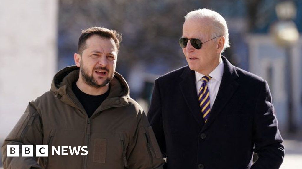 Joe Biden and Volodymyr Zelensky outside St. Michael's Golden-Domed Monastery in Kyiv