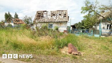 A destroyed house in Neskuchne, eastern Ukraine. Photo: 13 June 2023