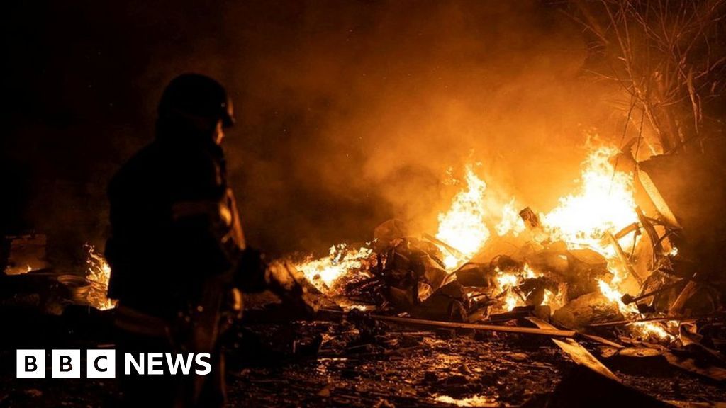 Damage to a block of flats in Kyiv following a Russian drone strike on 29 May