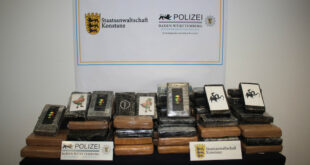 Registrierung zur Sicherung von 233 kg Kokain in Baden-Württemberg