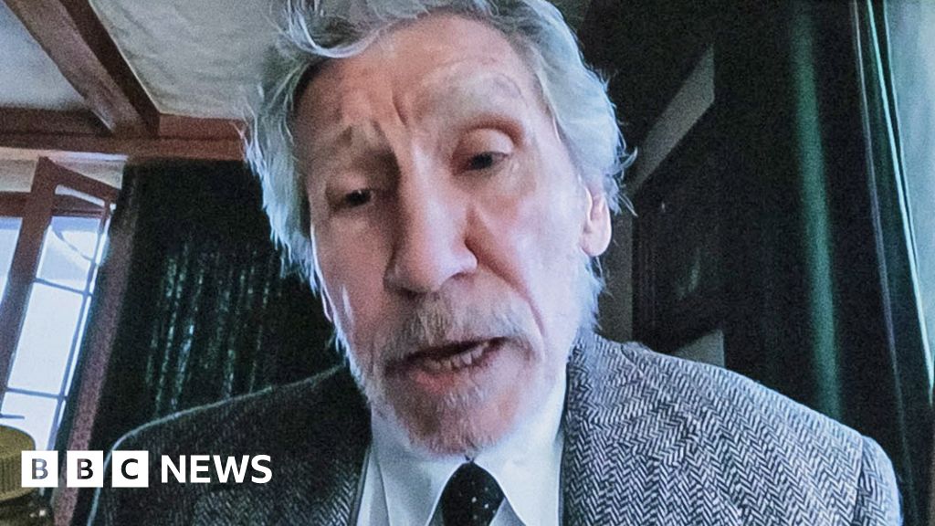 British musician Roger Waters, seen on an interpreter's monitor, delivers a speech via video to a United Nations Security Council meeting called by Russia about weapons given to Ukraine at United Nations headquarters in New York, New York, USA, 08 February 2023