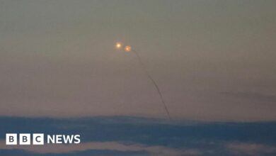 An explosion of a drone is seen in the sky over the city during a Russian drone strike, amid Russia's attack on Ukraine, in Kyiv, Ukraine June 20, 2023.