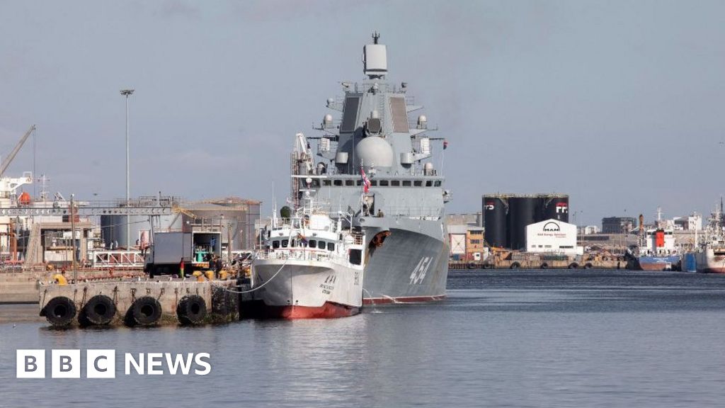 The Russian military frigate 'Admiral Gorshkov' docked in the harbour of Cape Town on February 13, 2023