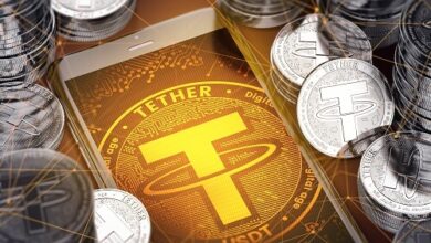 Tether-Münzen werden auf einem Smartphone-Bildschirm angezeigt