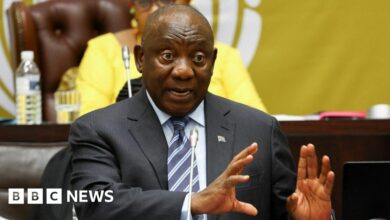 South African President Cyril Ramaphosa responds to questions in parliament