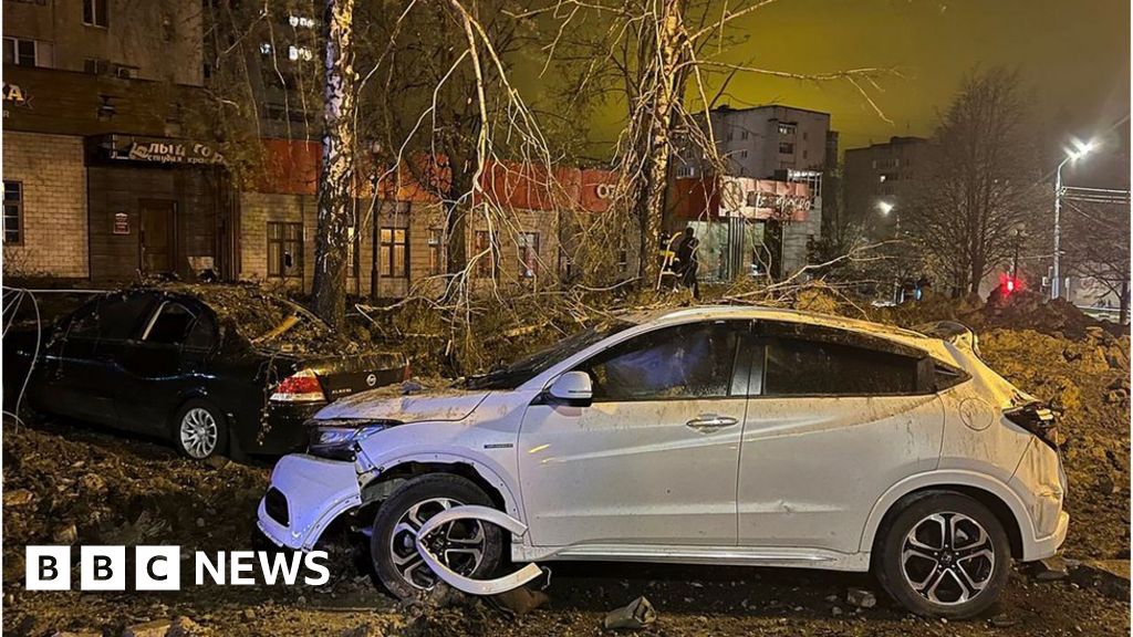 Damaged cars in downtown Belgorod