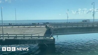 A still from a video on Deputy Prime Minister Marat Khusnullin's telegram appears to show cars crossing the Kerch bridge