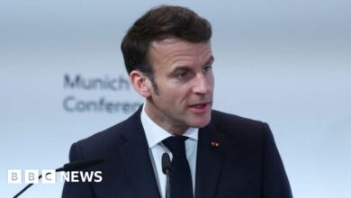 Emmanuel Macron speaking at the Munich security conference