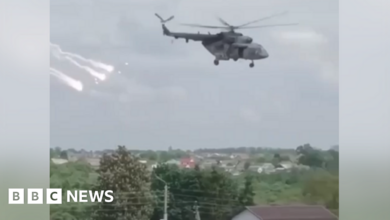 A helicopter firing over Belgorod on 22 May