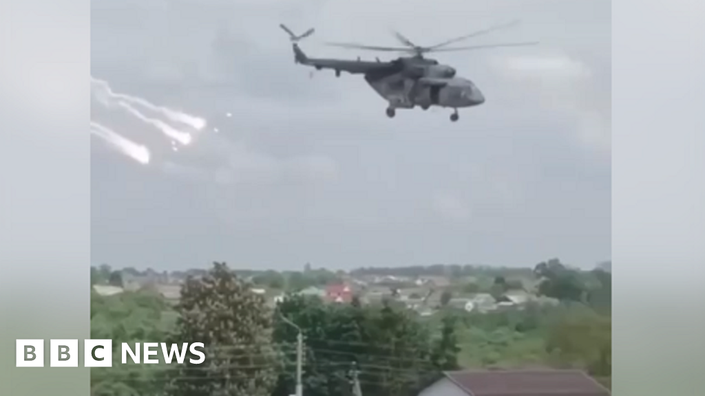 A helicopter firing over Belgorod on 22 May