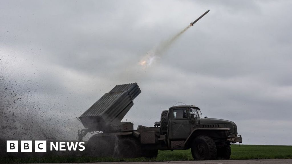 A Ukrainian Grad launcher fires a missile