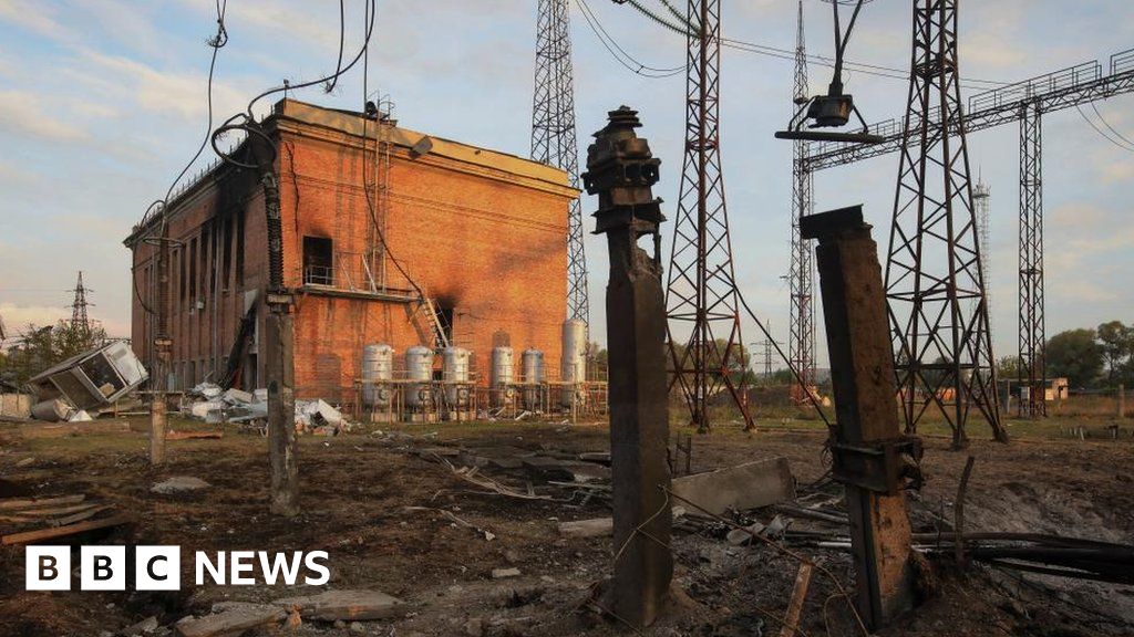 A power substation heavily damaged by a Russian missile strike in Kharkiv