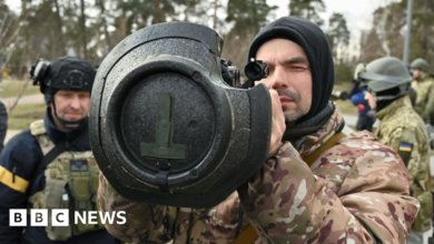 Ukrainian soldier with Nlaw anti-tank weapon